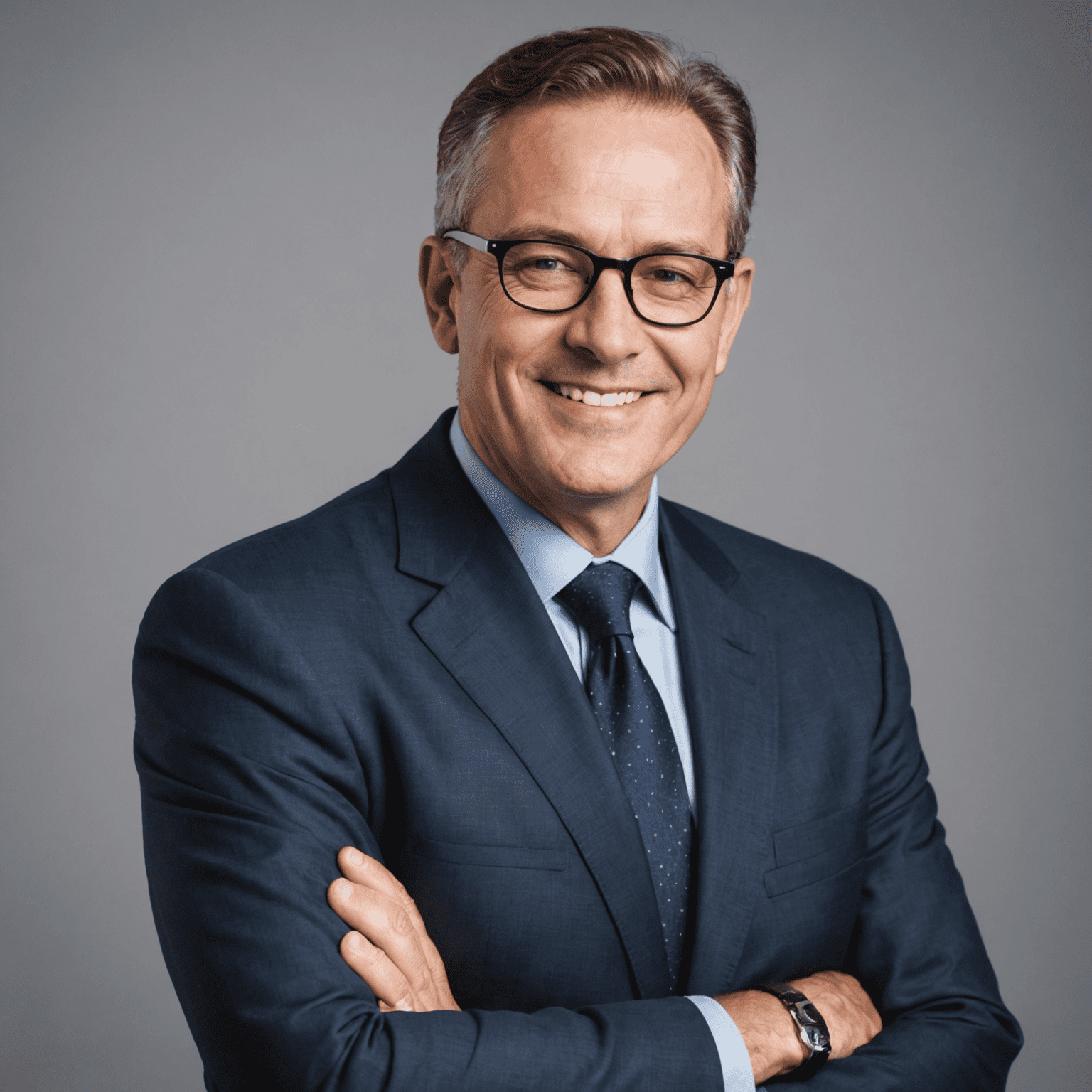 Portrait photo of Author 1, a middle-aged man with glasses and a friendly smile, wearing a suit