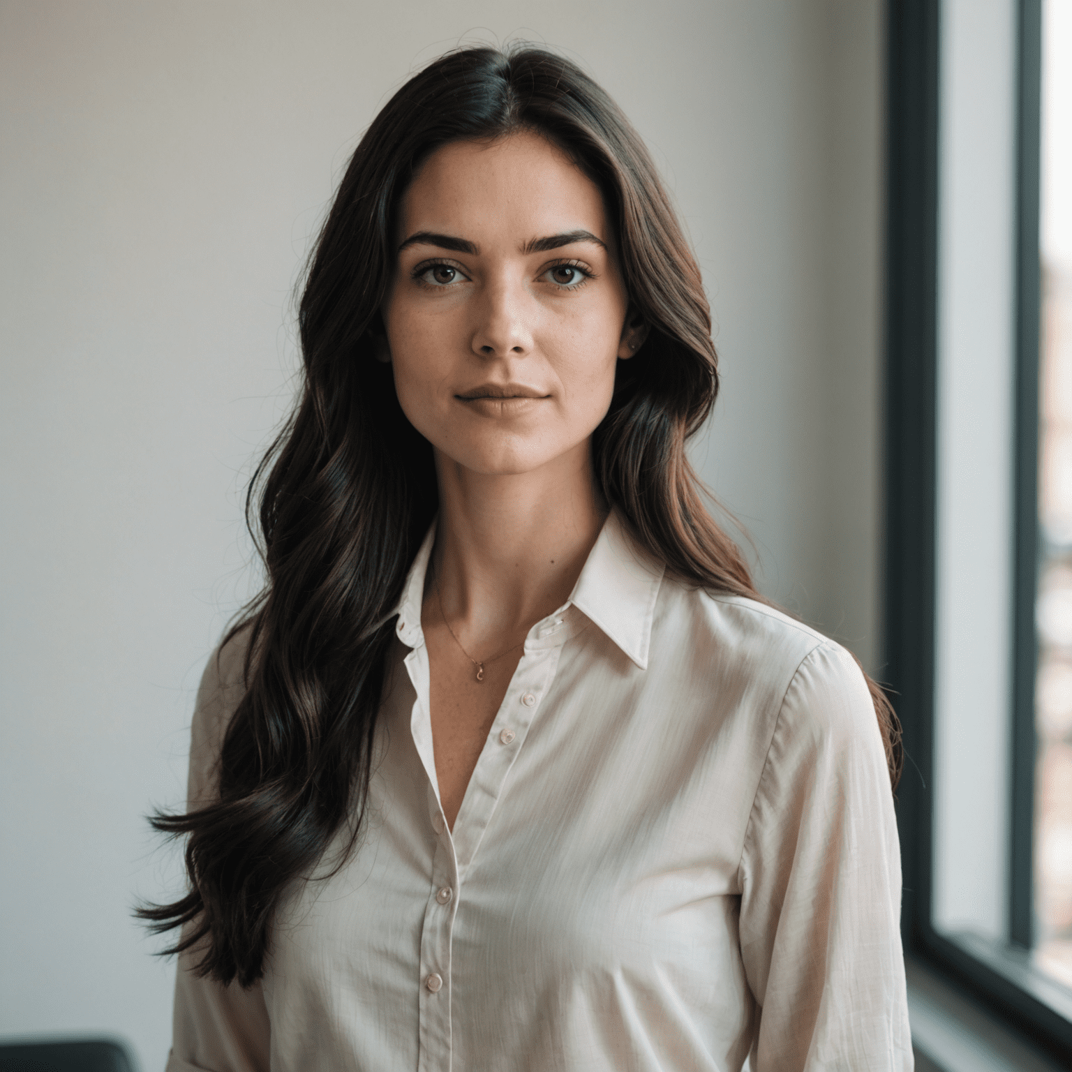 Portrait photo of Author 2, a young woman with long dark hair, wearing a professional blouse