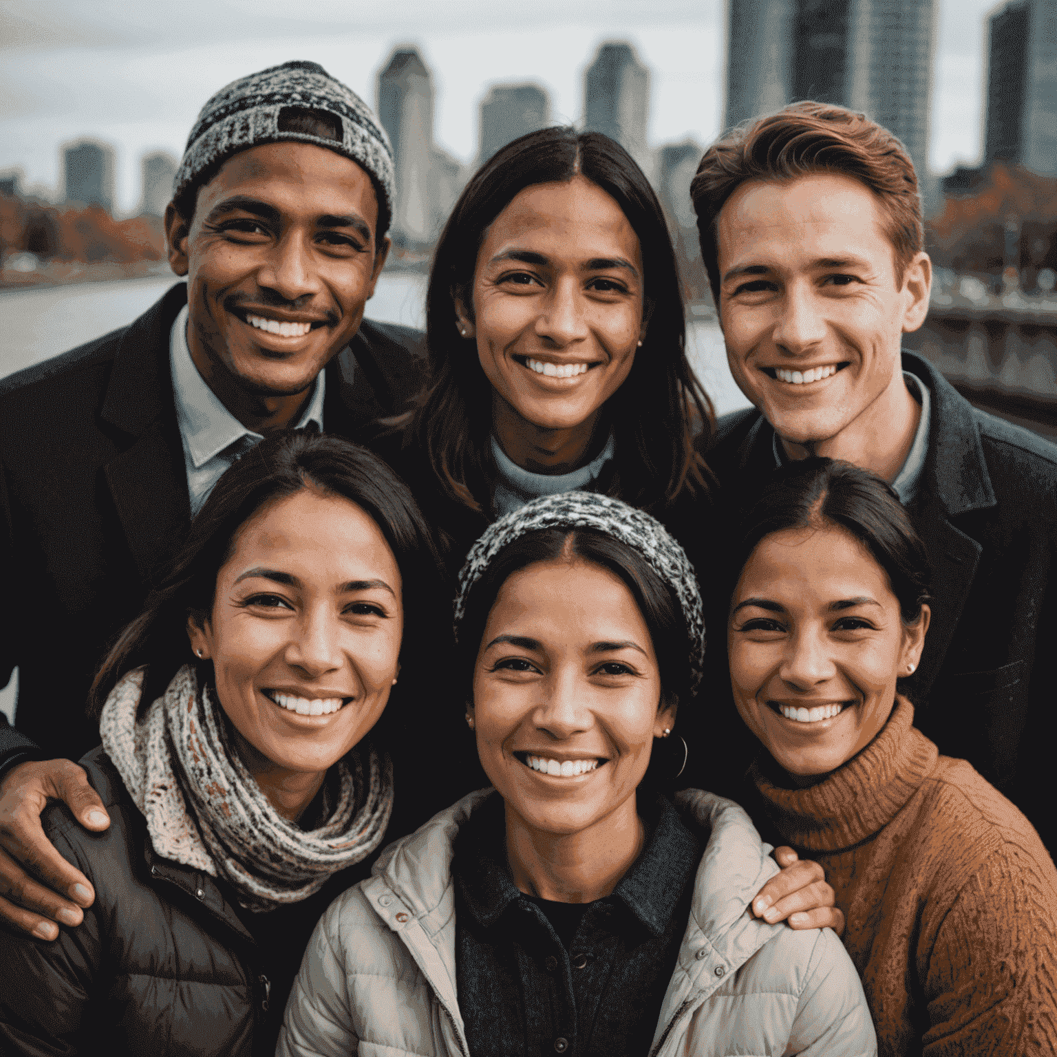 Portraits of smiling immigrants from various backgrounds, showcasing their successful integration into Canadian society and workforce.