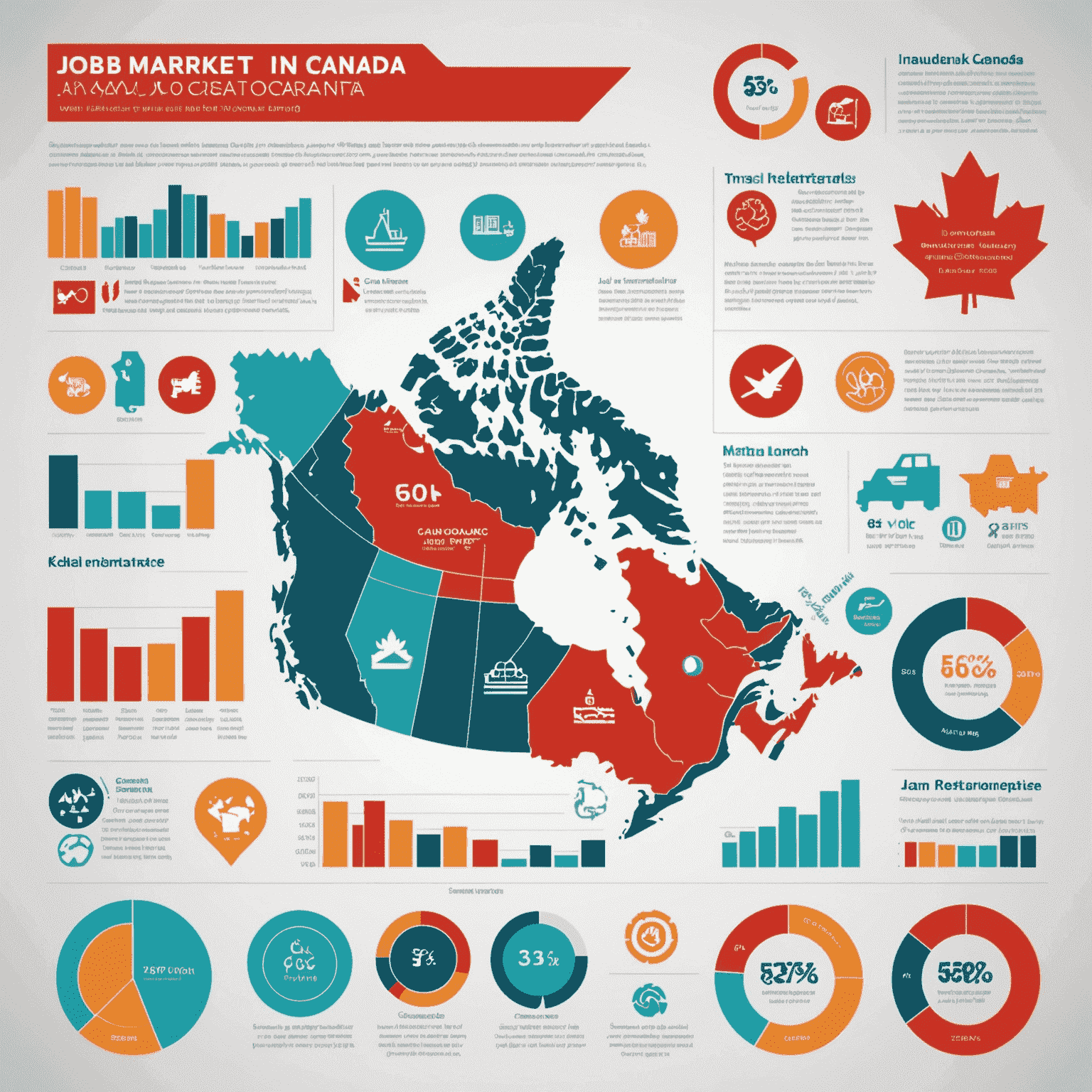 Infographic showing job market trends in Canada, with icons representing various industries and skills in demand.