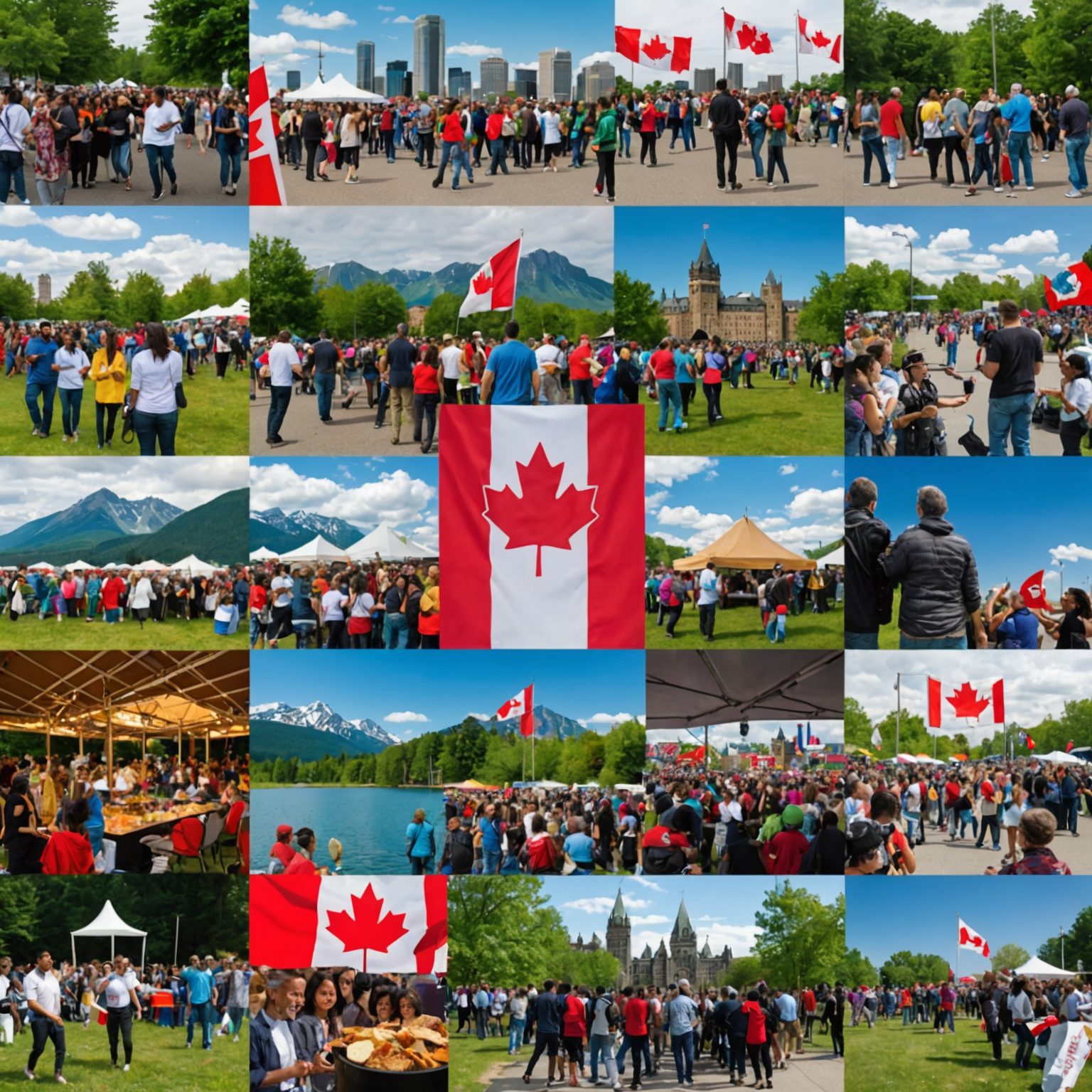 Collage of images showcasing Canada's multicultural events and festivals, with people from diverse backgrounds celebrating togtogetherer.